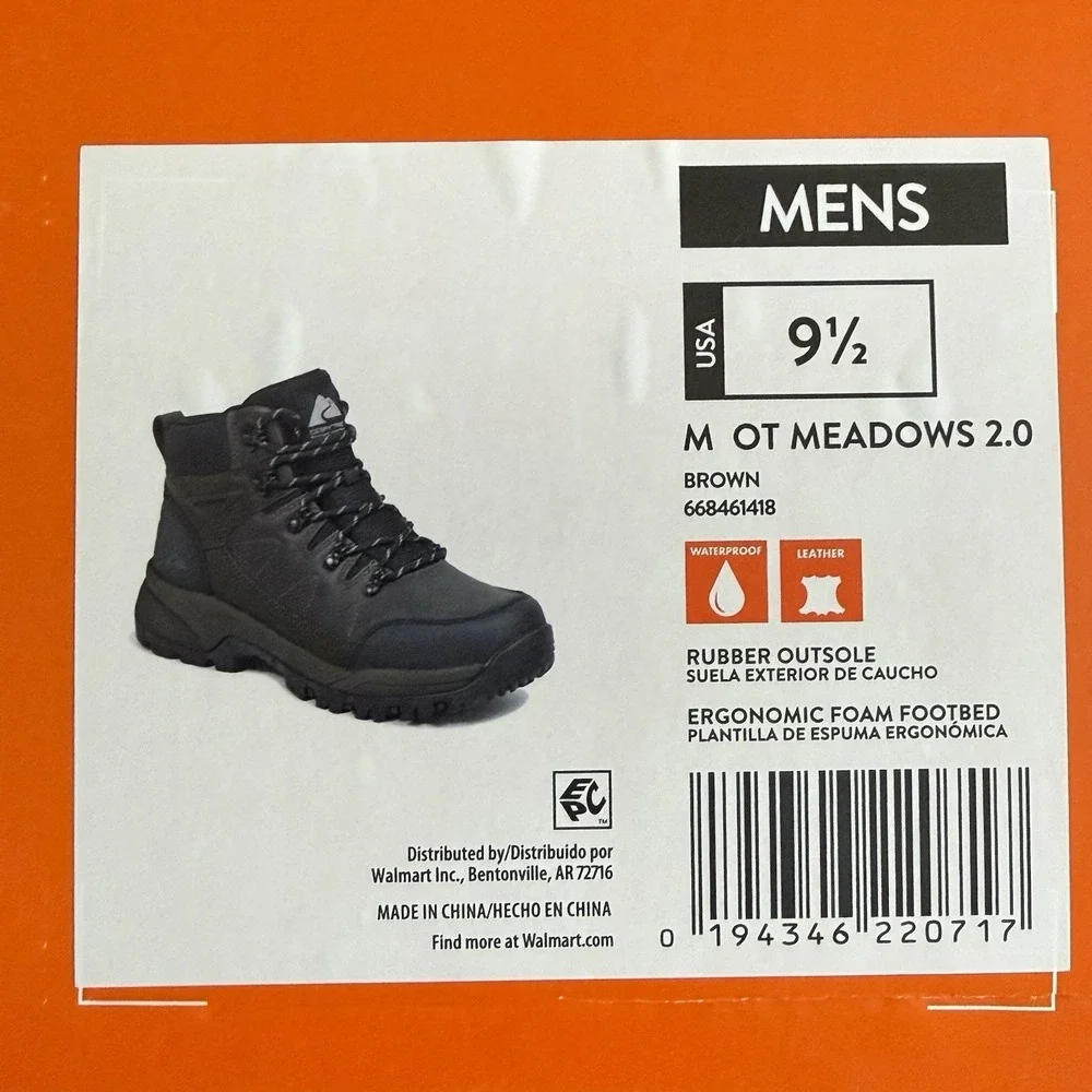 Ozark Trail Meadows 2.0 Brown Leather Boot Size 9.5 New Waterproof Hiking Boot